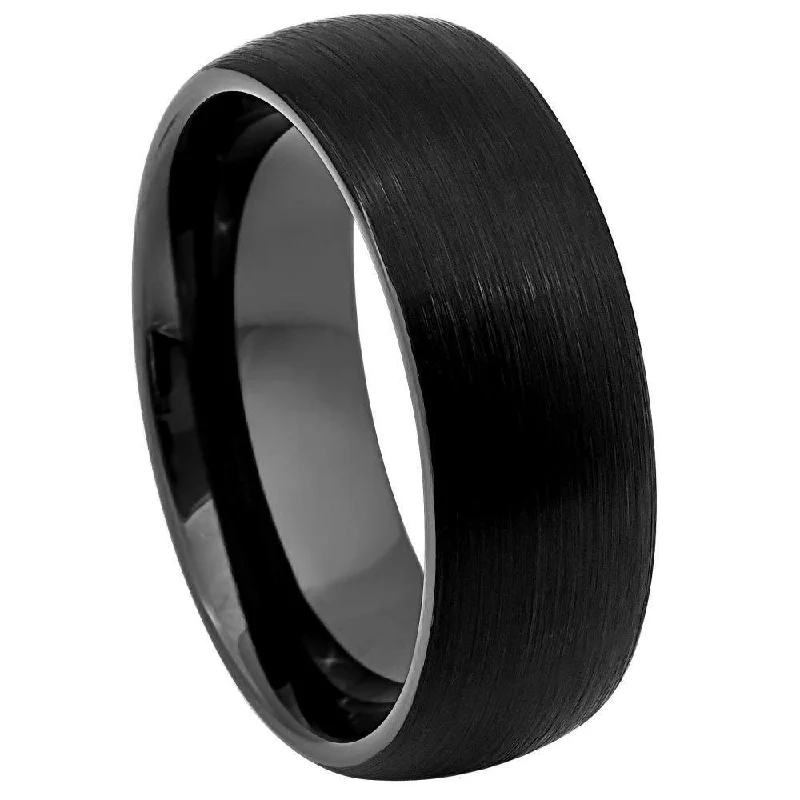 Triple knot ring-Domed Black Men's Tungsten Ring with Brushed Finish - 8mm