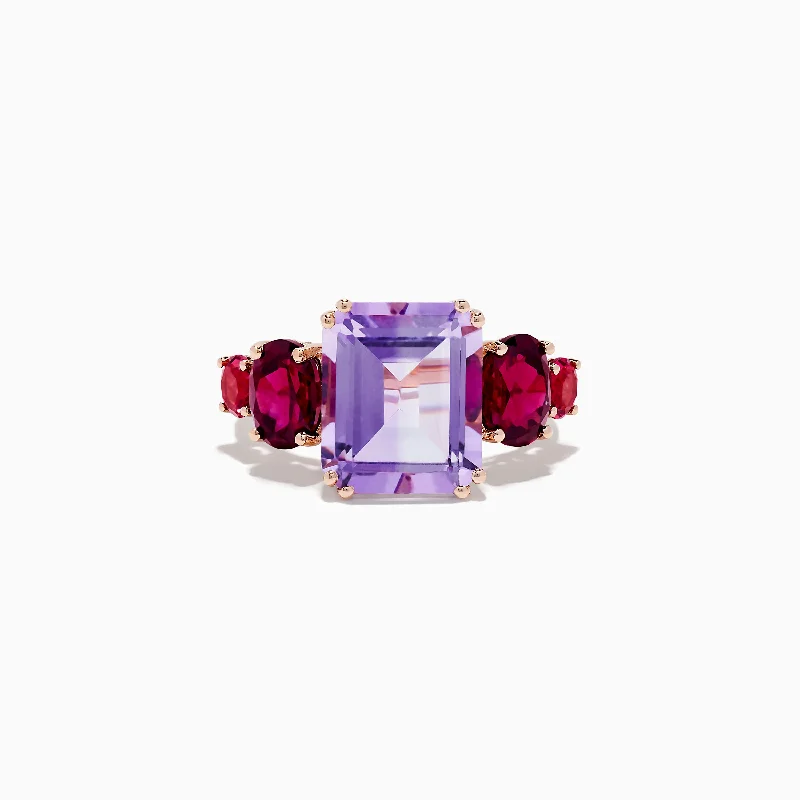 Knotted design ring-14K Rose Gold Amethyst, Rhodolite and Pink Tourmaline Ring