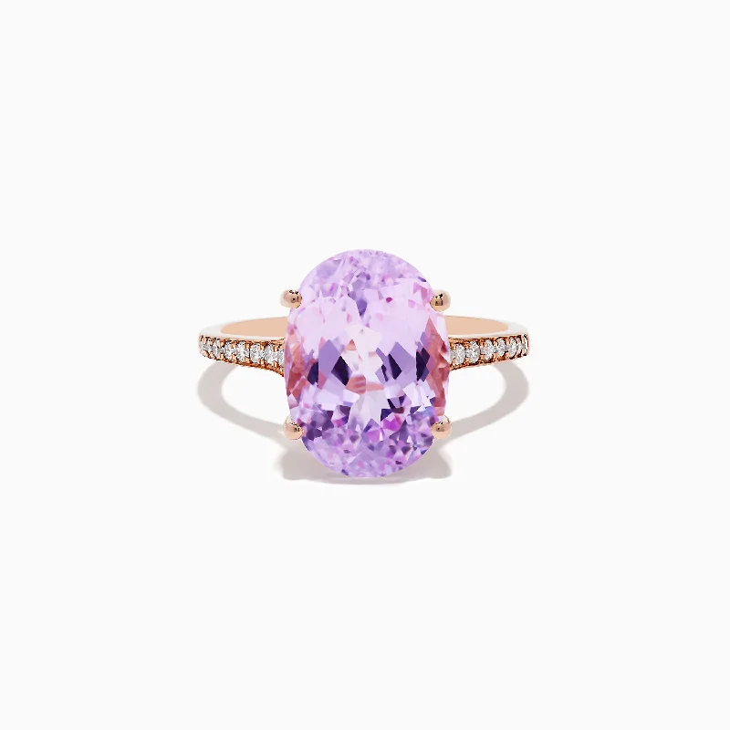 Brass forged ring-14K Rose Gold Kunzite and Diamond Ring