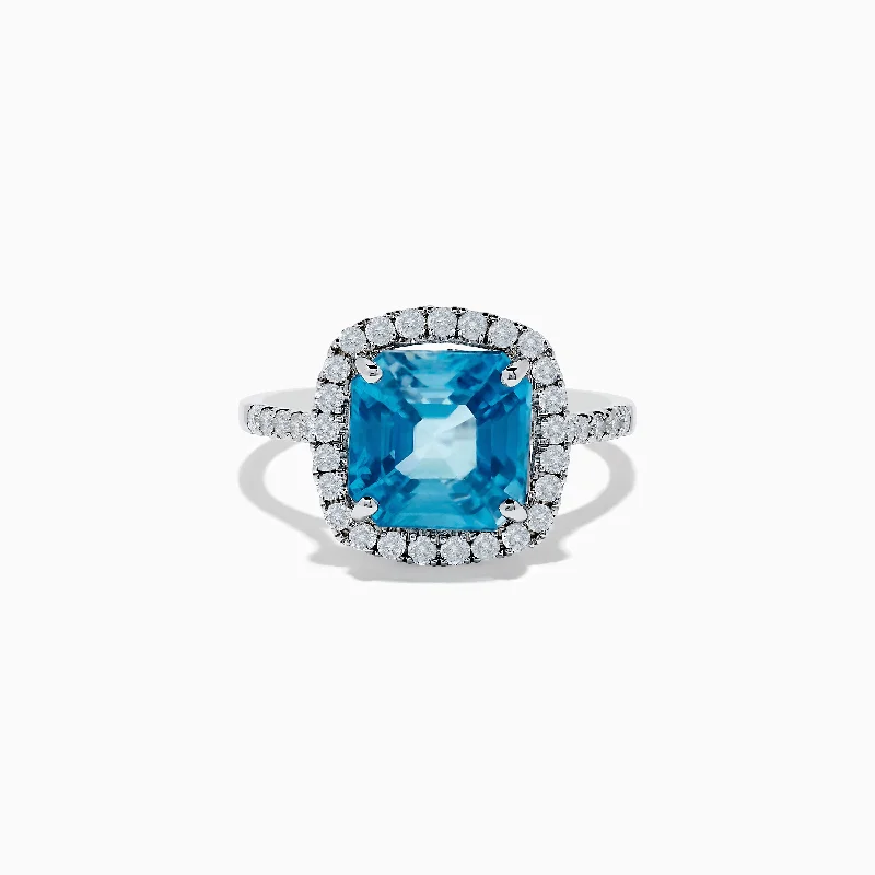 Vintage flair ring-14K White Gold Blue Zircon and Diamond Ring