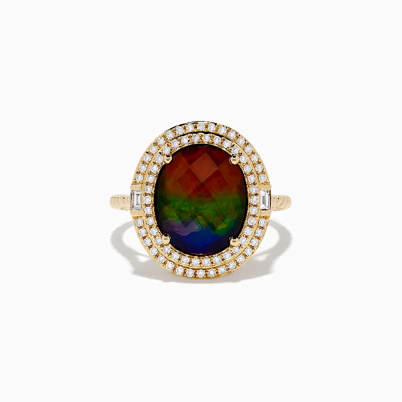 Floral weave ring-14K Yellow Gold Ammolite and Diamond Ring