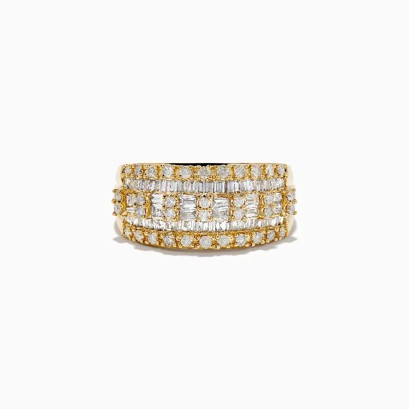 Tartan weave ring-D'Oro 14K Yellow Gold Diamond Ring 0.98 TCW