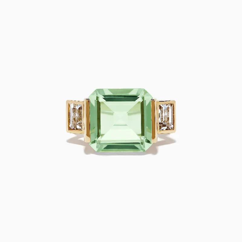 Scratched finish ring-14K Yellow Gold Green Amethyst and White Topaz Ring