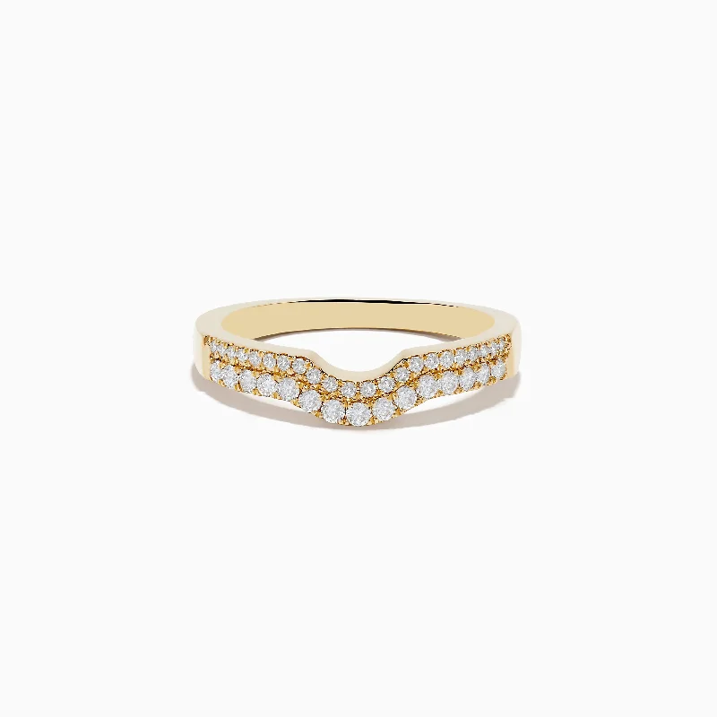 Blended grain ring-D'oro 14K Yellow Gold Curved Diamond Band 0.32 TCW