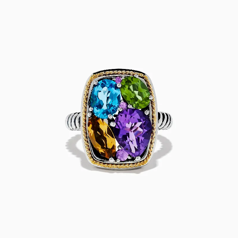 Stellar shine ring-Mosaic 925 Sterling Silver & 18K Gold Multi Color Ring