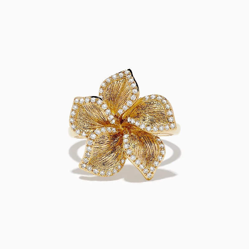 Slim bezel ring-Nature 14K Yellow Gold Diamond Flower Ring 0.31 TCW