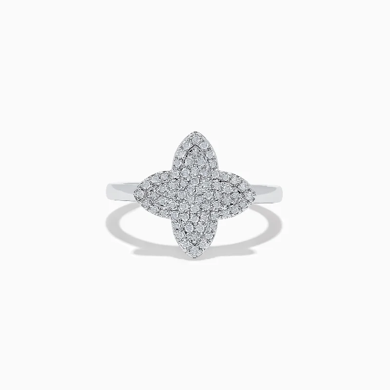 Twin gem ring-Novelty 14K White Gold Diamond Clover Ring