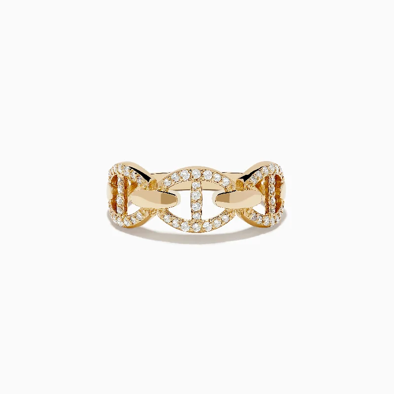 Knotted design ring-D'oro 14K Yellow Gold Diamond Anchor Chain Band