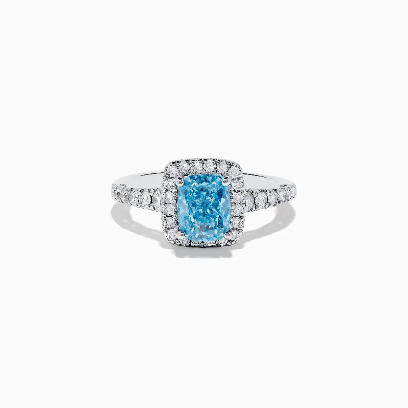 Curled sprig ring-Reverie 14K White Gold Lab Grown Blue and White Diamond Ring