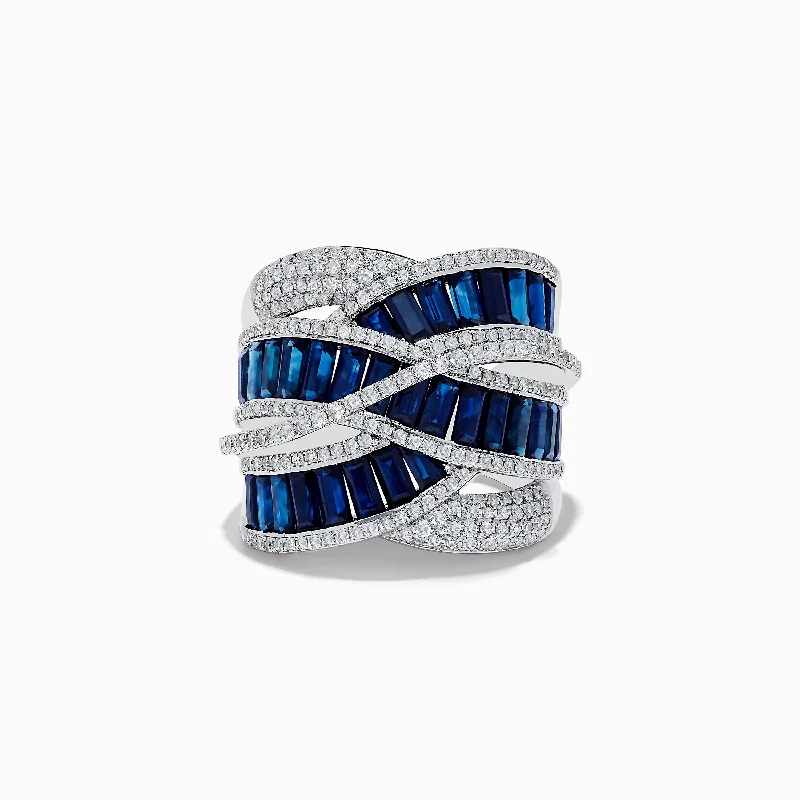 Reed wrap ring-Royale Bleu 14K White Gold Blue Sapphire and Diamond Cross Over Ring