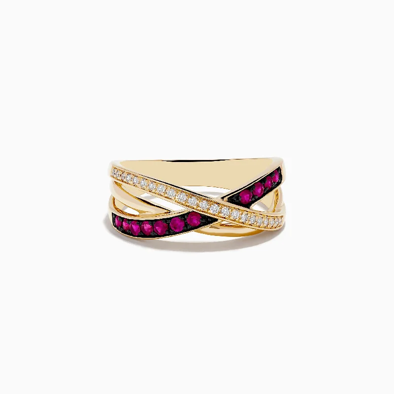 Steel forged ring-Ruby Royale 14K Yellow Gold Ruby and Diamond Crossover Band