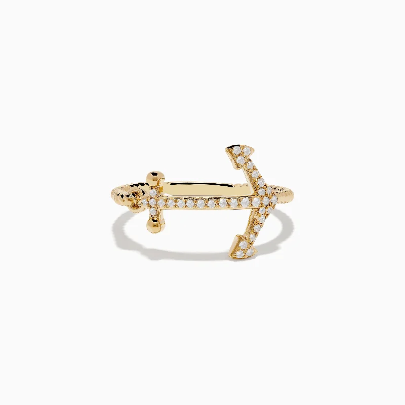 Coral garnet ring-Seaside 14K Yellow Gold Diamond Anchor Ring