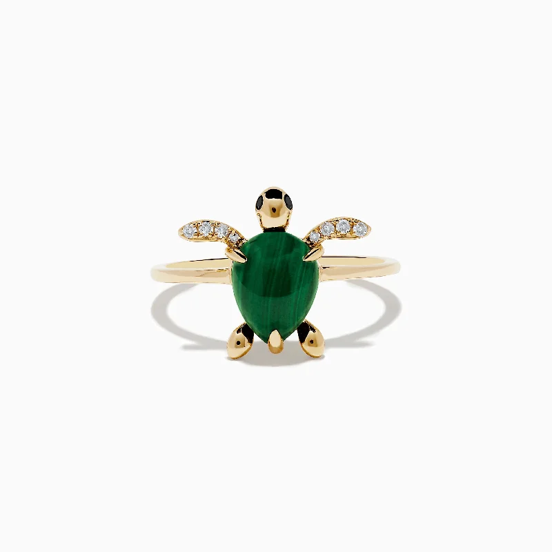 Mesh grid ring-Seaside 14K Yellow Gold Malachite and Diamond Turtle Ring