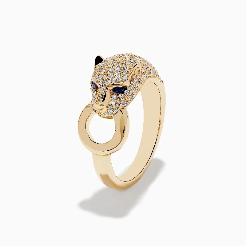 Iris flower ring-Signature 14K Yellow Gold Sapphire and Diamond Panther Ring