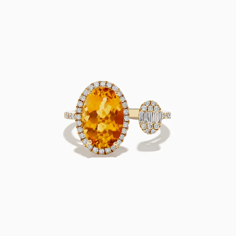 Maple nut ring-Sunset 14K Yellow Gold Citrine and Diamond Ring