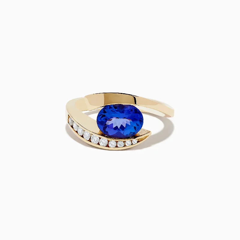 Grooved rim ring-Nahla Siri 14K Yellow Gold Tanzanite and Diamond Ring