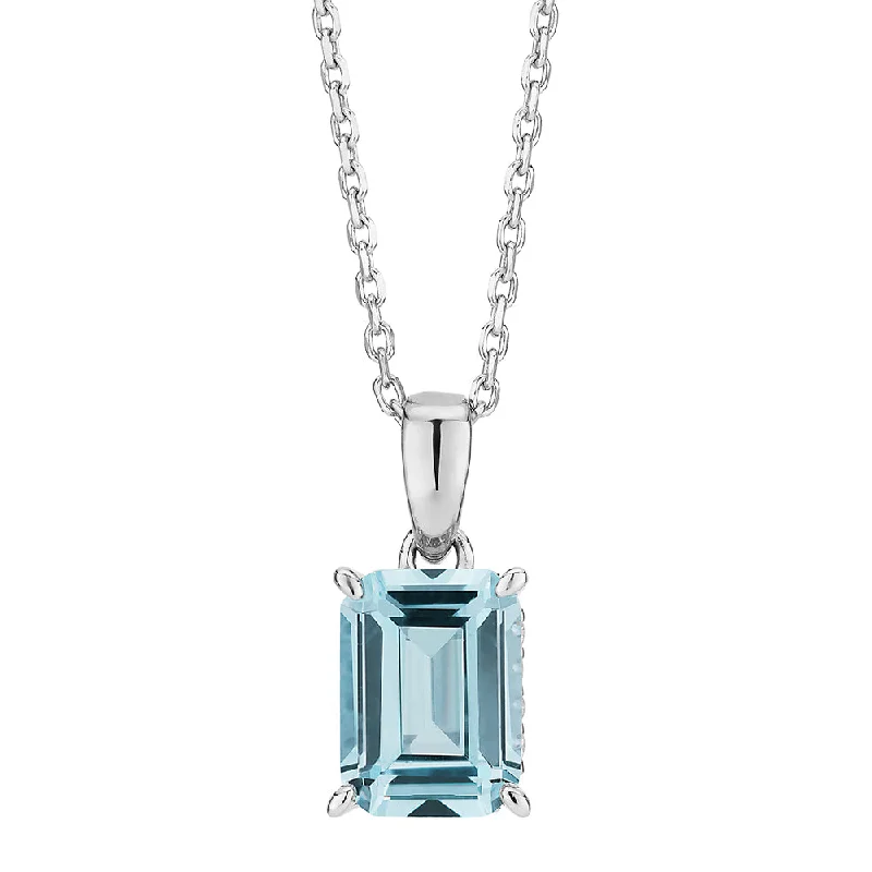 Glow druzy necklace-Emerald Cut solitaire necklace with blue topaz simulant in sterling silver