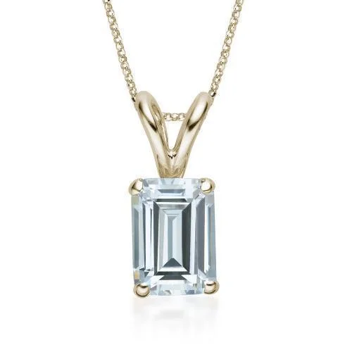 Lavender fluorite necklace-Emerald Cut solitaire pendant with 1 carat* diamond simulant in 10 carat yellow gold