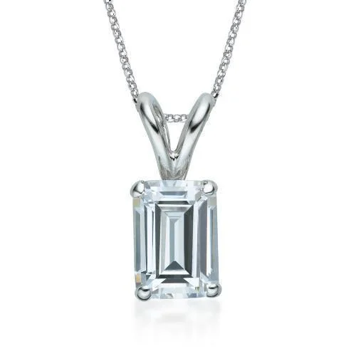 Polished gem necklace-Emerald Cut solitaire pendant with 2 carat* diamond simulant in 10 carat white gold