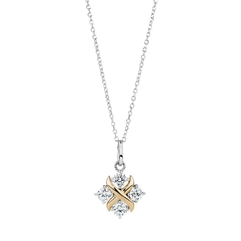 Rain drop necklace-Fancy pendant with 0.44 carats* of diamond simulants in 10 carat yellow gold and sterling silver