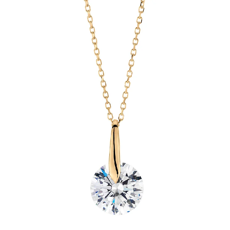 Gritty finish necklace-Fancy pendant with 2.04 carat* diamond simulant in 10 carat yellow gold