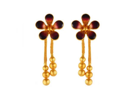 Savanna grass earrings-Floral 22k Gold Drop Earrings With Meenakari Work