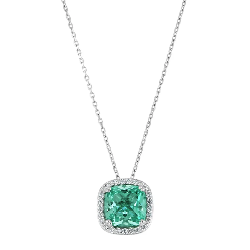 Curled sprig necklace-Halo necklace with ocean green simulant and 0.22 carats* of diamond simulants in sterling silver