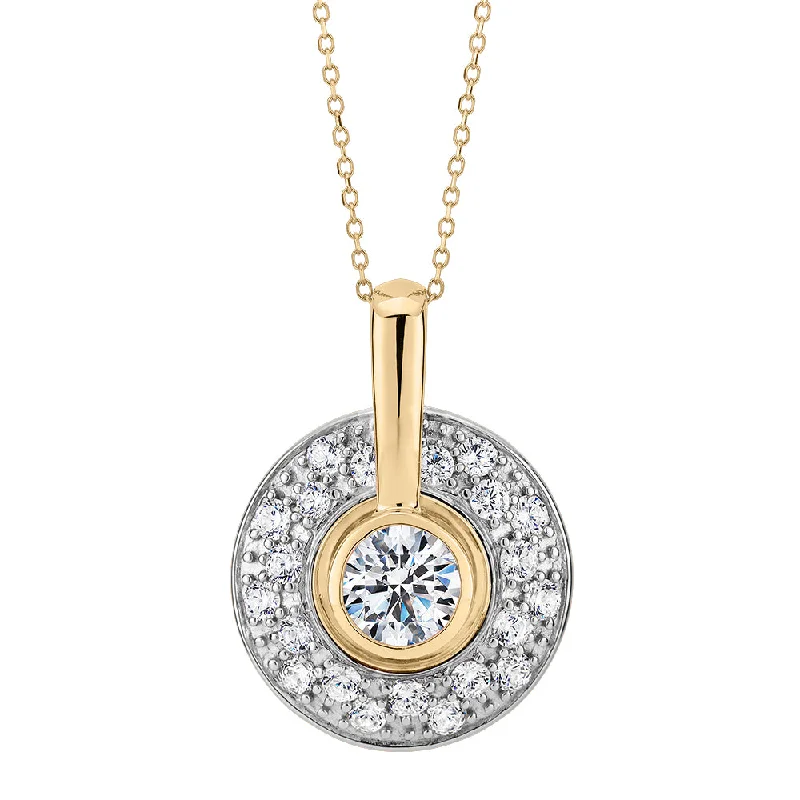 Iris flower necklace-Halo pendant with 1.75 carats* of diamond simulants in 10 carat yellow gold and sterling silver