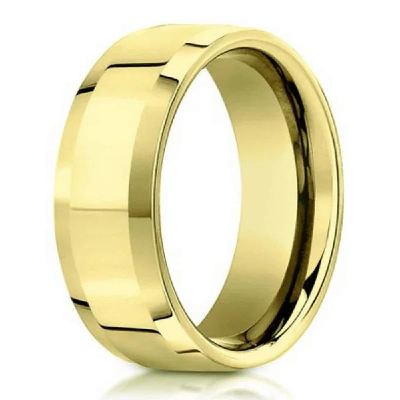 Birch bead ring-Polished 10K Yellow Gold Designer Wedding Band with Beveled Edges | 6mm