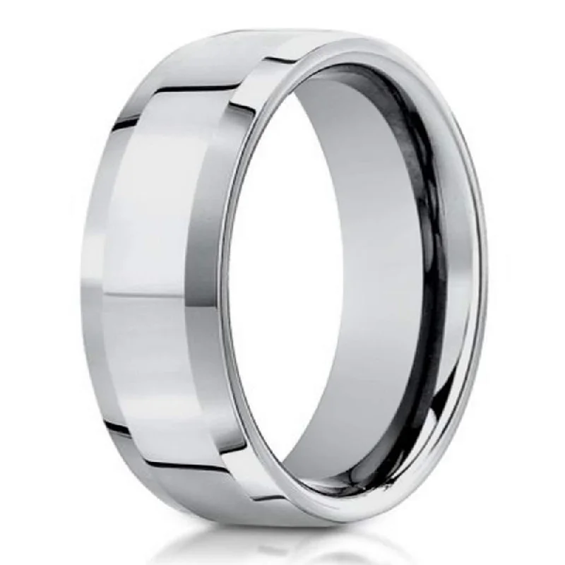 Steel forged ring-Polished 10K White Gold Designer Wedding Ring with Beveled Edges | 6mm