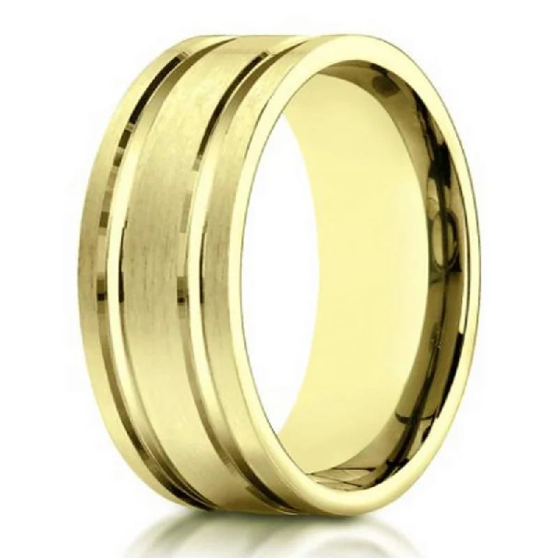 Vine halo ring-Men's 10K Yellow Gold Wedding Ring With Polished Lines | 8mm