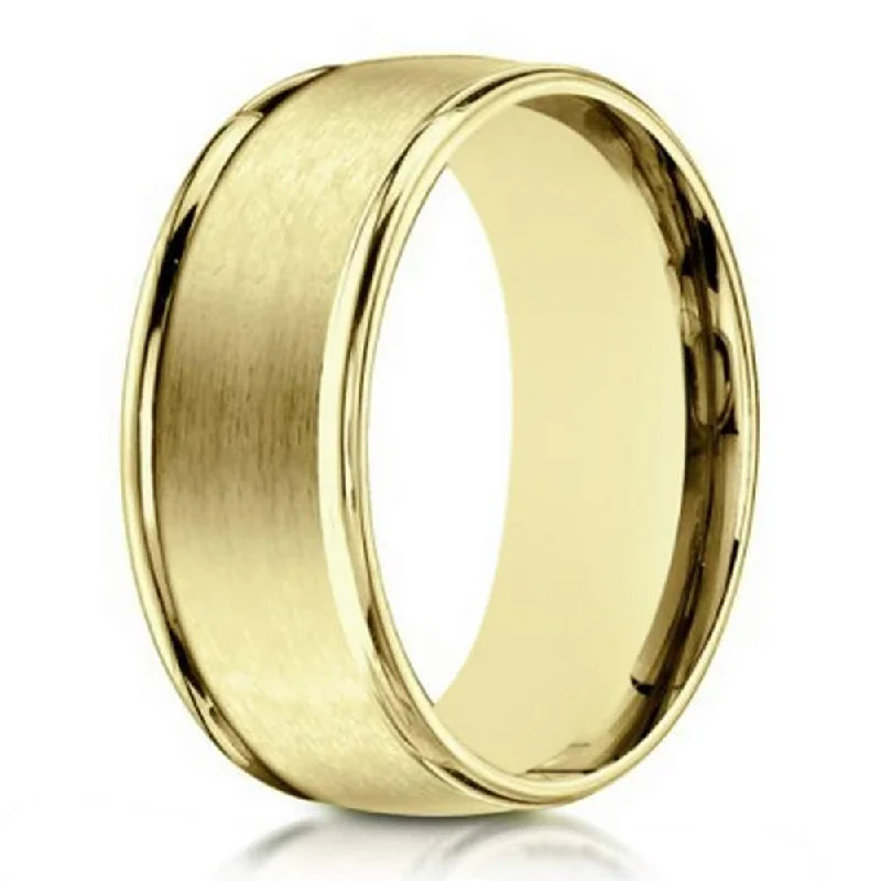 Tribal badge ring-Designer 10K Yellow Gold Men's Ring With Polished Edges | 8mm