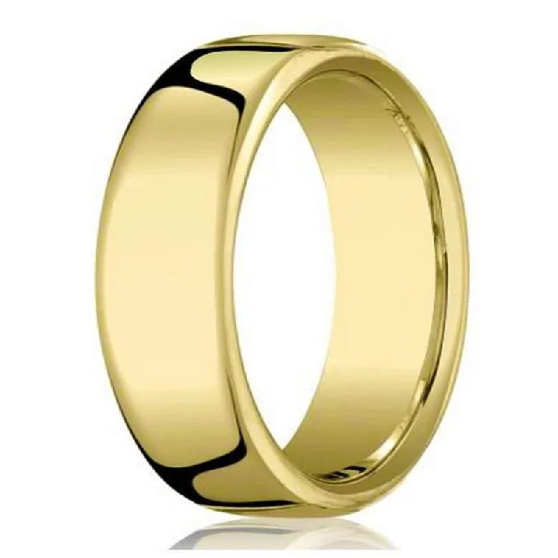 Fine swirl ring-Men's 10K Yellow Gold Designer Heavy Comfort Fit Wedding Band | 7.5mm