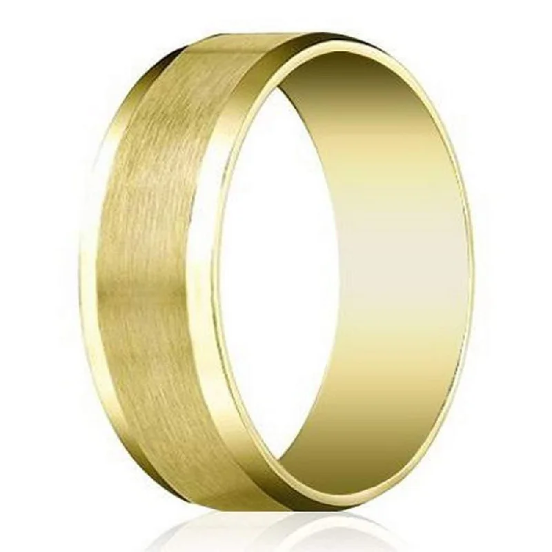 Soft stripe ring-8mm Men's Beveled Edge Satin Finish Comfort Fit 14KY Gold Wedding Band