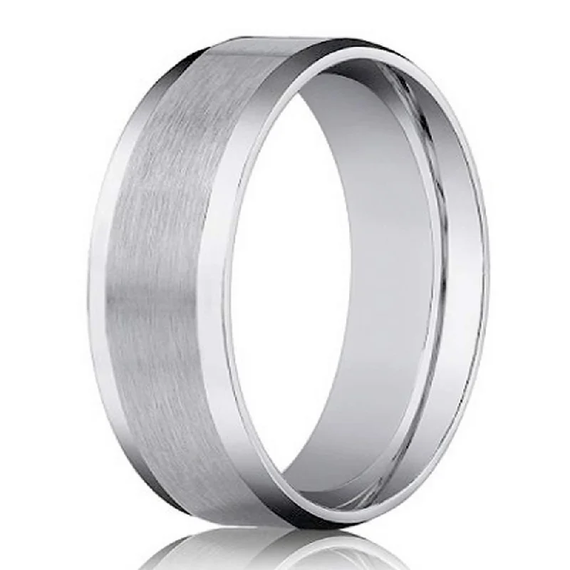 Fossil relic ring-Designer 14K White Gold Men's Wedding Ring, Beveled Edge | 4mm