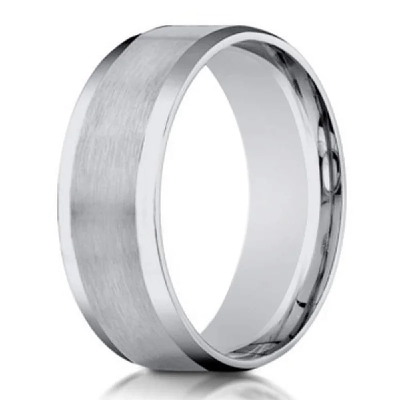 Smelted alloy ring-Men's 6mm Beveled Edge Satin Finish Comfort Fit 14k White Gold Wedding Band