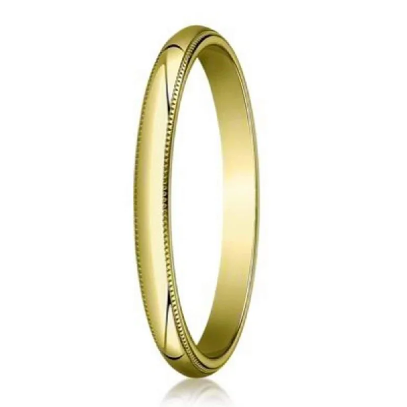 Sealed stone ring-Designer 2 mm Traditional Fit Milgrain 10K Yellow Gold Wedding Band