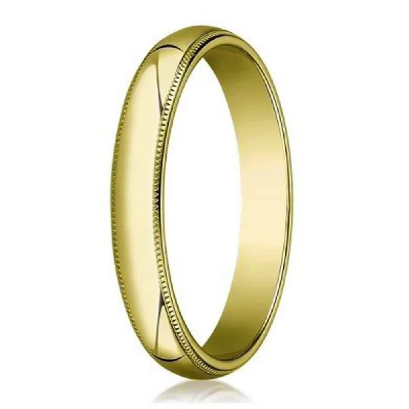 Oat stem ring-Designer 3 mm Traditional Fit Milgrain 10K Yellow Gold Wedding Band