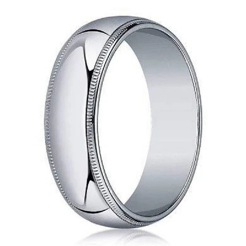 Flint speck ring-Designer 4mm Traditional Fit Milgrain 14K White Gold Wedding Band