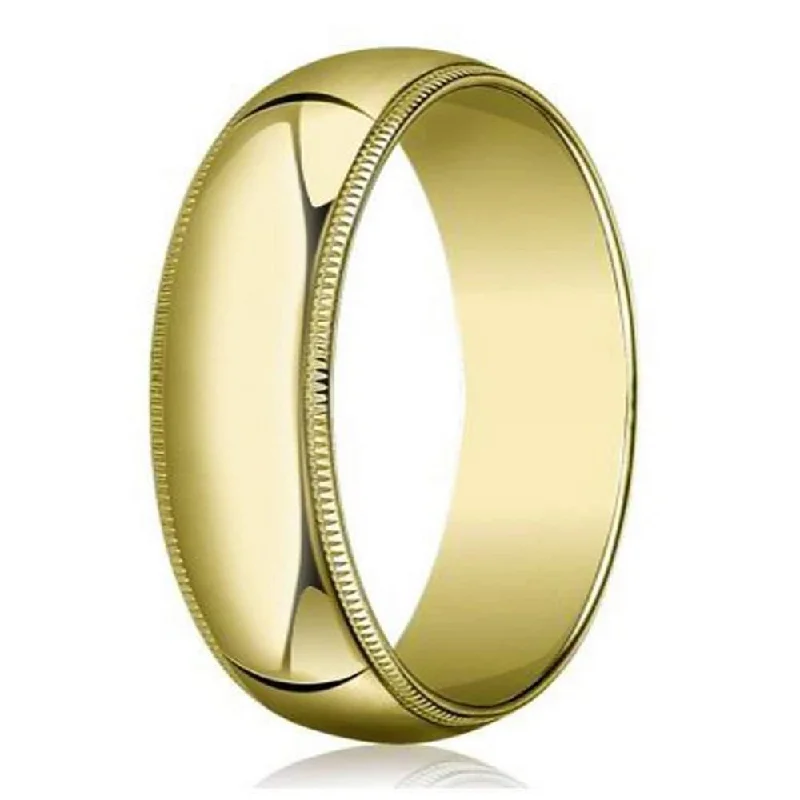 Rough-hewn ring-Men's 6mm Traditional Fit Milgrain 14k Yellow Gold Wedding Band