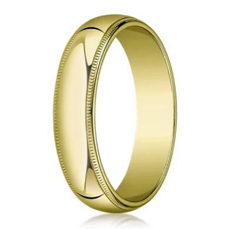 Horn curve ring-Men's 5mm Traditional Fit Milgrain 14k Yellow Gold Wedding Band