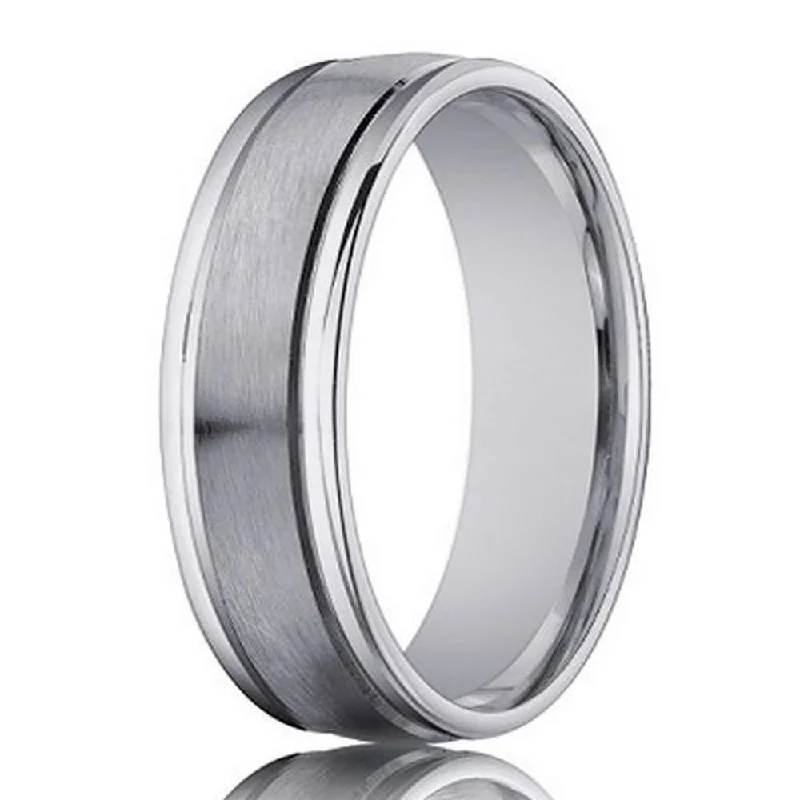 Embossed design ring-Designer 14K White Gold Men's Wedding Band, Polished Edges | 4mm