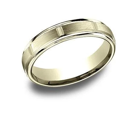 Sage leaf ring-Designer 14K Yellow Gold Men's Wedding Ring, Polished Cuts | 4mm