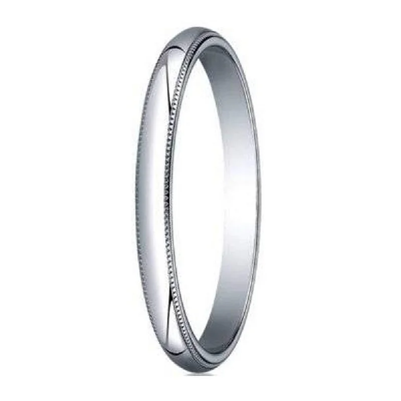 Tidal vortex ring-Men's Designer Milgrain Edge Wedding Band in 18K White Gold | 2mm