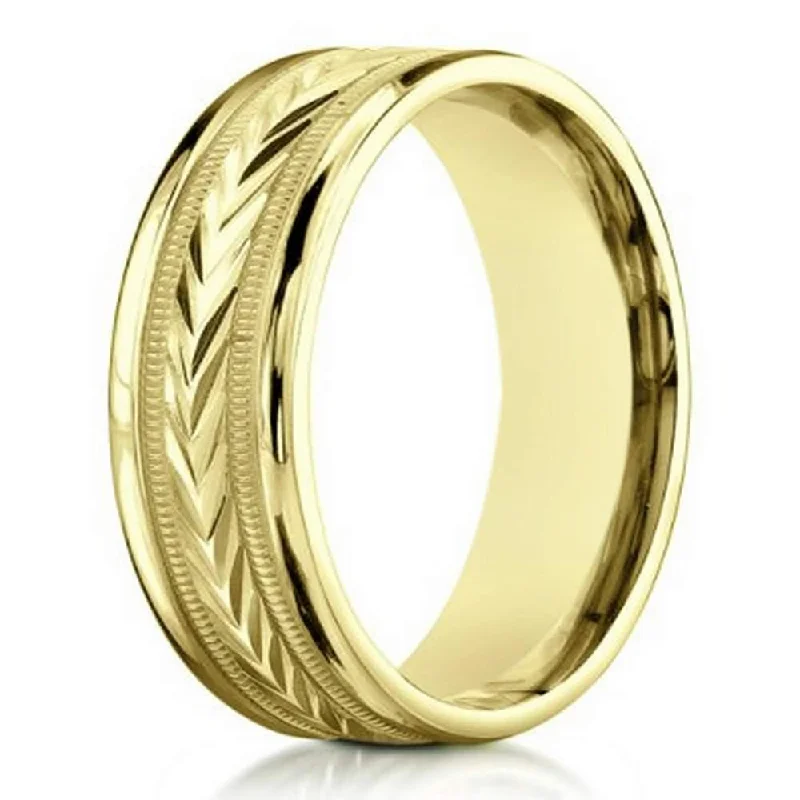 Angled rim ring-6mm Carved Comfort-fit 10K Yellow Gold Polished Finish Wedding Band