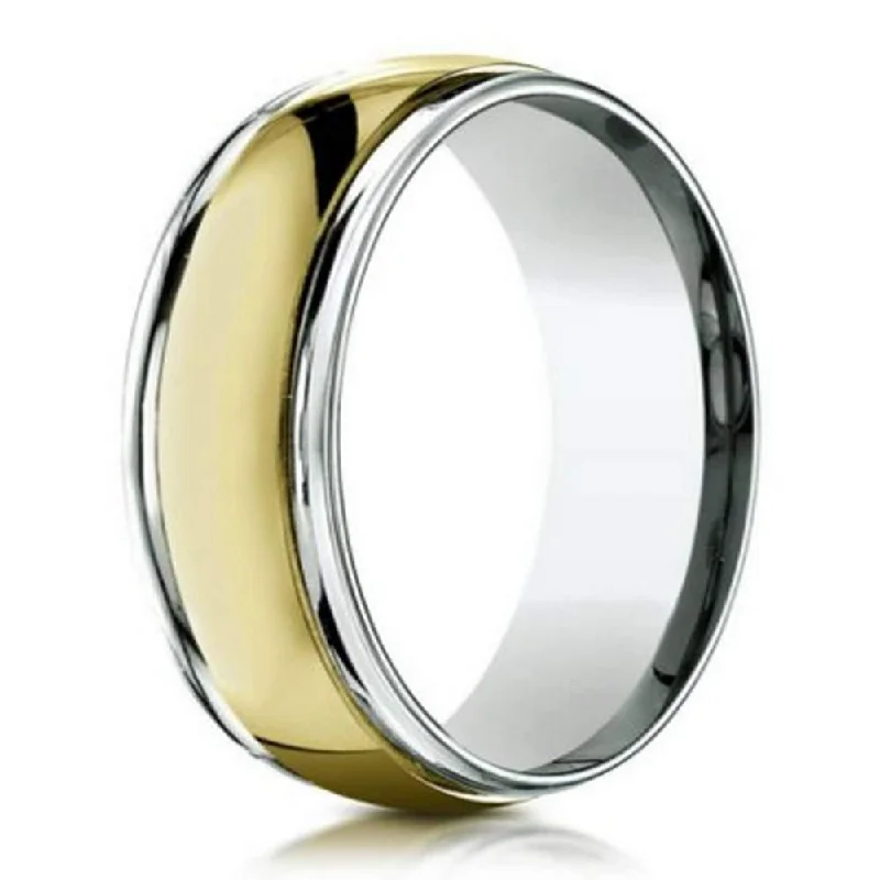 Plaited weave ring-Two Tone 18K Yellow Gold Platinum Men's Wedding Ring-6mm