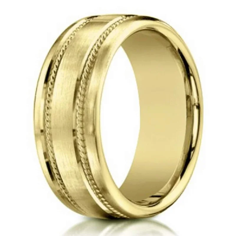 Cotton braid ring-Men's 18K Yellow Gold Designer Wedding Band, Rope Details | 7.5mm