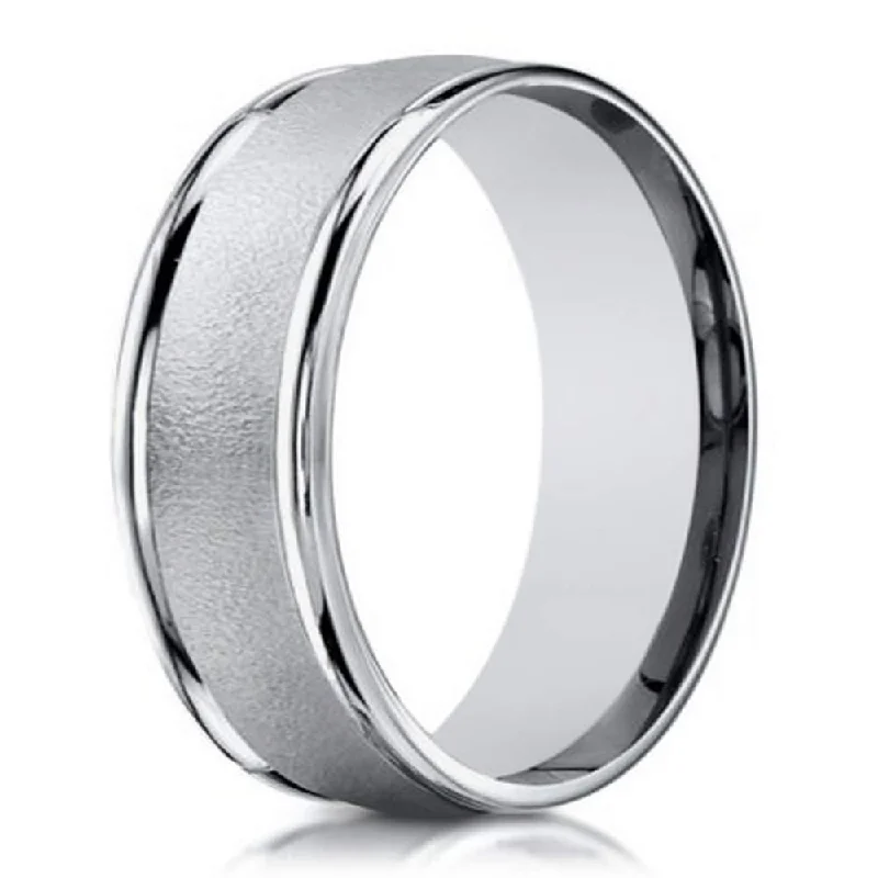 Etched groove ring-Sand Blasted Men's 18K White Gold Designer Wedding Band | 6mm