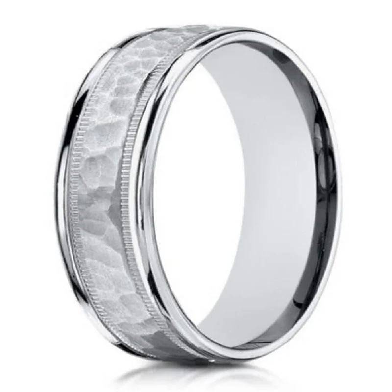 Cobalt sapphire ring-Men's White Gold 14K Band, Milgrain Borders | 6 mm