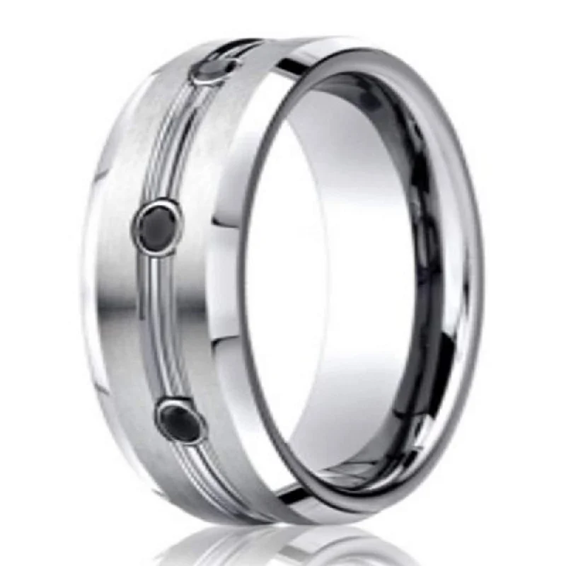 Mosaic stripe ring-7.5mm Benchmark Cobalt Chrome Men's Wedding Ring with Black Diamonds